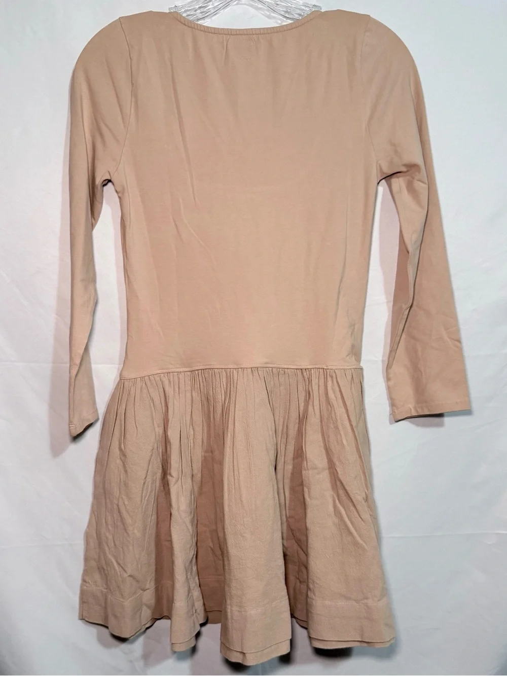 Free People Tan Solid Square Neck Long Sleeve Stretch Knit Mini Dress Small NWT